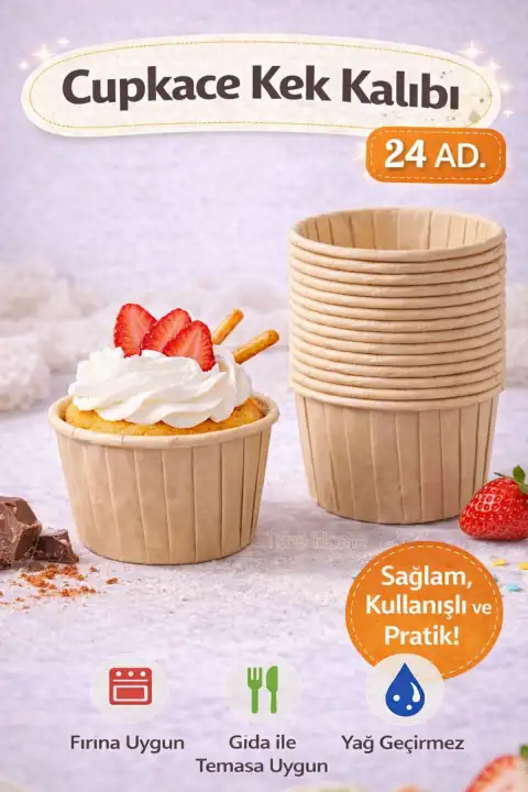 24’lü Kraft Muffin Cupcake Kek Kapsülü Naturel Kağıt Kalıp Konsept Parti Airfryer ve Fırın Uyumlu 