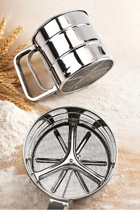 Paslanmaz Çelik Un Eleği Pratik Basmalı Kakao Pudra Eleği Çok Amaçlı Elek 250 Gr.