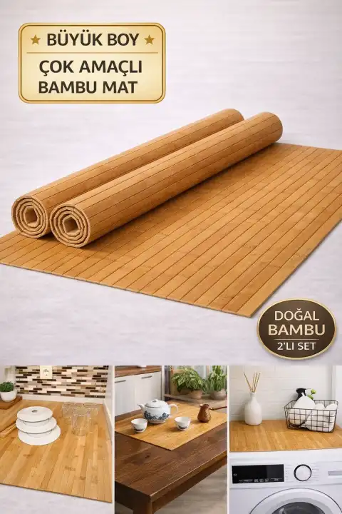 2li Naturel Bambu Banyo Matı Kaydırmaz Çamaşır Makinası Üstü Örtüsü Mutfak Bulaşık Matı Su Geçirmez