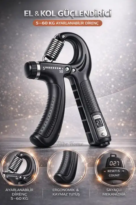 El Kol Bilek Güçlendirici 5-60 KG Dirençli El Yayı Egzersiz Spor Vücut Geliştirme Aleti Kas Yapma