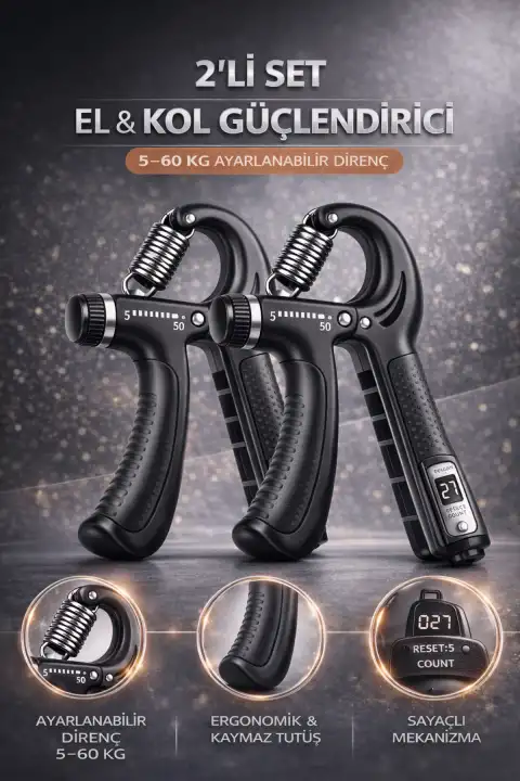 2 Adet El Kol Bilek Güçlendirici 5-60 KG Dirençli El Yayı Egzersiz Spor Aleti Kas Yapma Geliştirme