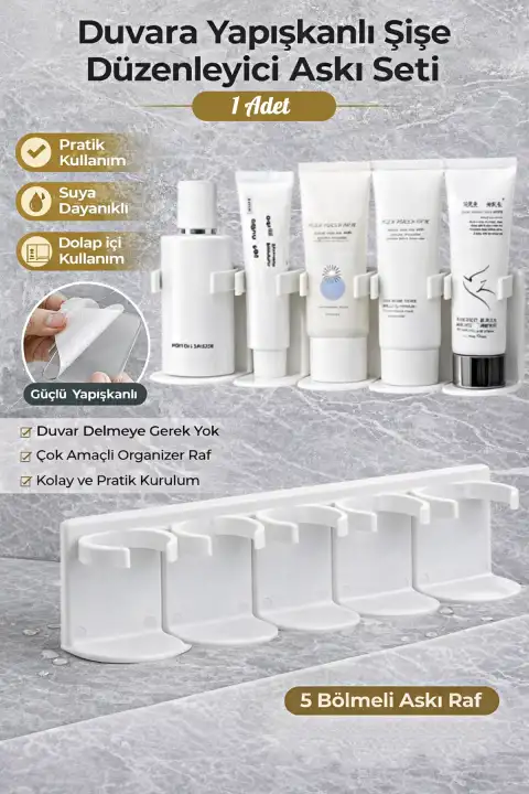 Yapışkanlı Kozmetik Düzenleyici Raf Kesilebilir Banyo Dolap İçi Gizli 5 Bölmeli Şişe Organizer