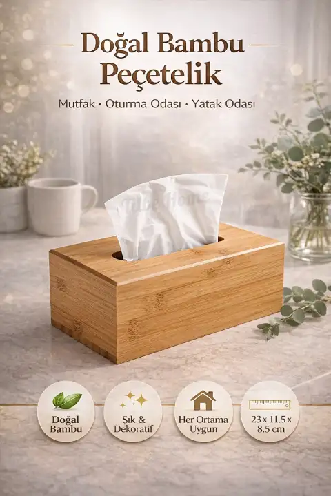 Pinterest Stil Bambu Peçetelik Dekoratif Masaüstü Mutfak Ofis Kare Peçete Kağıt Mendil Kutusu