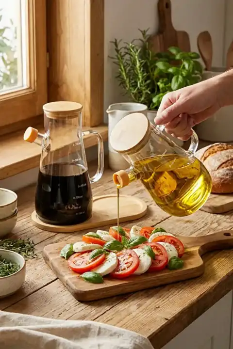 2li Bambu Kapaklı Cam Yağdanlık Vakumlu Borosilikat Cam Sirkelik Zeytinyağı Şişesi Yağlık 900 ml.