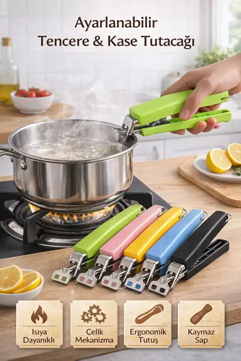 Ayarlanabilir Tencere Tava Tutacağı Sıcak Yemek Kase Tutucu Tepsi Maşa Kolu Çıkarıcı Aparat