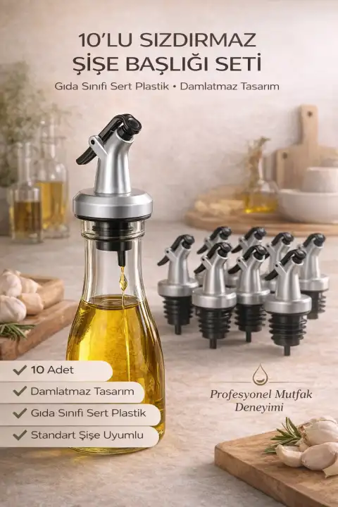 10lu Sızdırmaz Yağdanlık Şişe Başlığı Ucu Yağlık Sirkelik Sosluk Tıpası Damlatmaz Şişe Tapası Seti