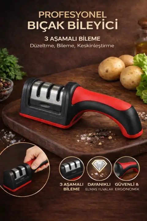 Profesyonel Bıçak Bileyici 3 Aşamalı Elmas Seramik Tungsten Çelik El Bıçakları Bileme Mutfak Aleti