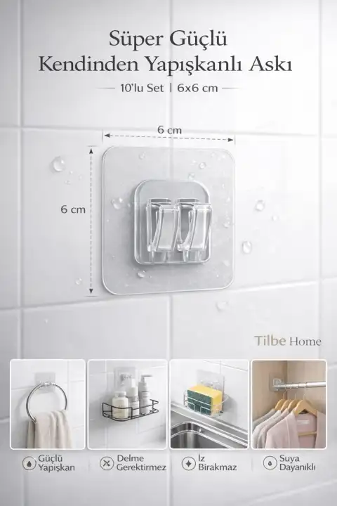 12’li Kendinden Yapışkanlı Raf Tutucu Kanca – Delmeden Şeffaf Duvar Askı Aparatı Çerçeve Askı