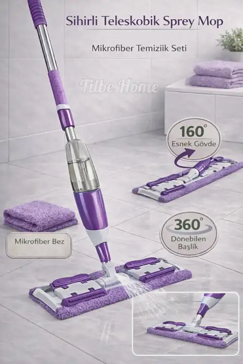 Sihirli Teleskobik Mandallı Sprey Mop Bezli Yer Fayans Duvar Yüzey Temizlik Mikrofiber Paspas