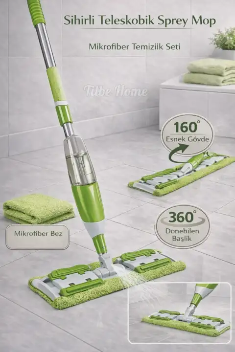 Sihirli Teleskobik Mandallı Sprey Mop Bezli Mikrofiber Paspas Yer Fayans Duvar Yüzey Temizlik