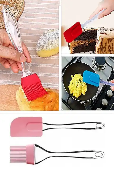 2li Silikon Fırça Spatula Servis Fırçası Kaşık Bıçak Spatula Seti Renkli