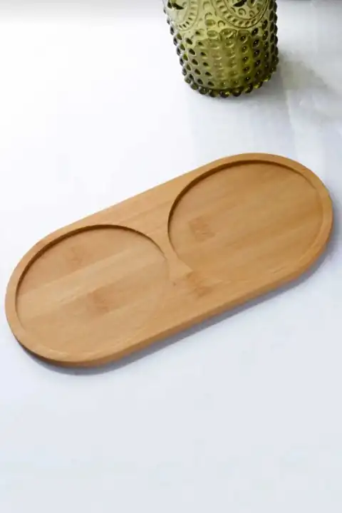 Bambu Ahşap Yağdanlık Standı,Doğal 2 Bölmeli Yağdanlık Altlığı,Oval Sıvı Sabun Altlığı
