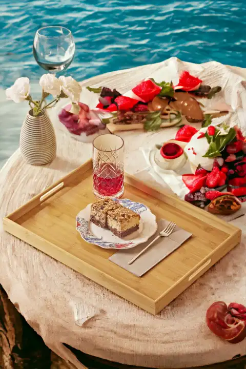 Bambu Tepsi Büyük Boy Kahve Çay Servis Sunum Doğal Bambu Tepsi Lüx Kulplu Dikdörtgen 40X30 Tepsi