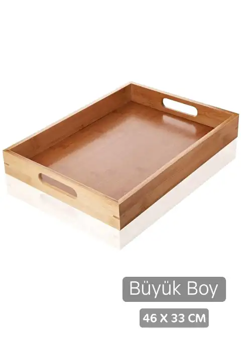 Bambu Dikdörtgen Tepsi Büyük Boy 46x33 cm Servis Çay Kahve Sunum Tepsisi Lüx Bambu Classic Tepsi