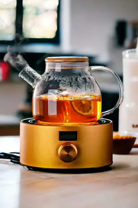 Bambu Kapaklı Isıya Dayanıklı 900 ml Çelik Süzgeçli Bitki Çayı Cam Demlik Borosilikat Sürahi