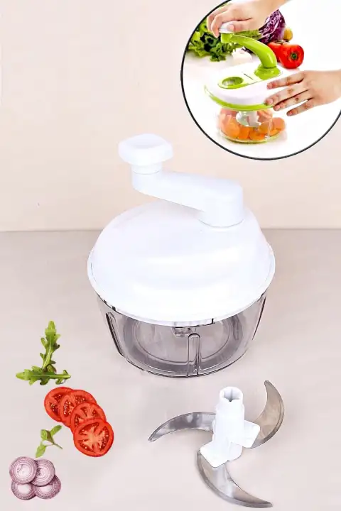 Çelik Bıçaklı Çevirmeli El Rondosu Hazneli Sebze Meyve Soğan Sarımsak Doğrayıcı Mutfak El Robotu