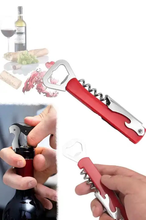 Çelik Tirbuşon Şarap Mantar Açacağı Şişe Açacağı Garson Tipi Meşrubat Gazoz Kapak Açacağı Seti