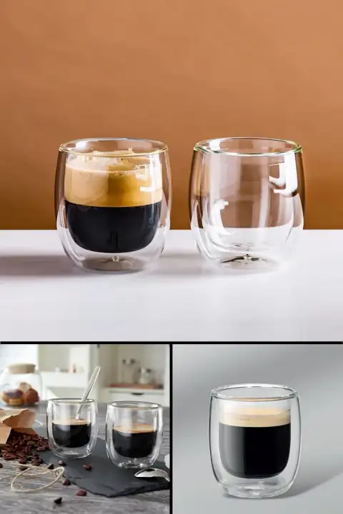 Çift Cidarlı Bardak 250 ml Ev Ofis Çay Fincanı Kahve Sunum Bardağı Dayanıklı Kupa Cam Bardak