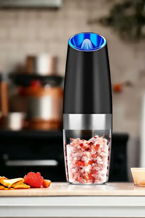 Otomatik Sensörlü Karabiber & Tuz Değirmeni – Seramik Öğütücülü, LED Işıklı