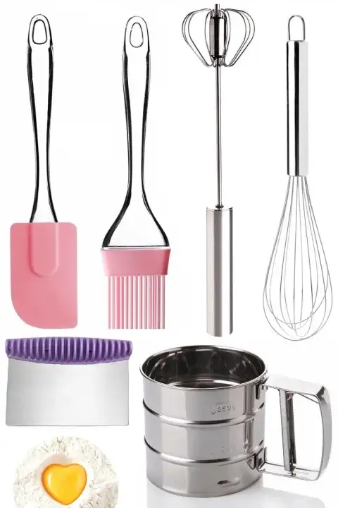 Hamur Kesici Tel Çırpıcı Un Eleği Çelik Basmalı Yumurta Çırpıcı Silikon Yağ Fırçası Silikon Spatula