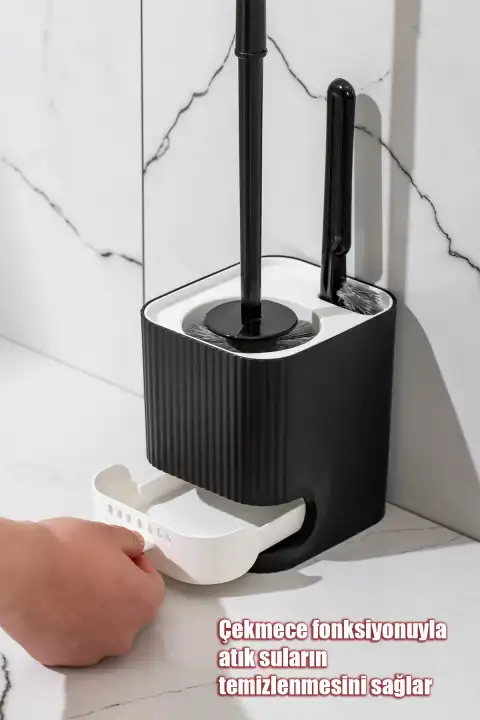 Klozet Fırçası Banyo Tuvalet Wc Temizleme Fırçası 2li Temizlik Fırçası Hazneli Su Akıtmaz Siyah
