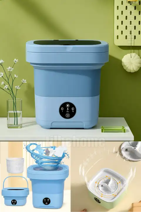 Katlanır Mini Çamaşır Makinesi Mavi Taşınabilir Retro Silikon Çorap İç Çamaşırı Yıkayıcı 10 lt