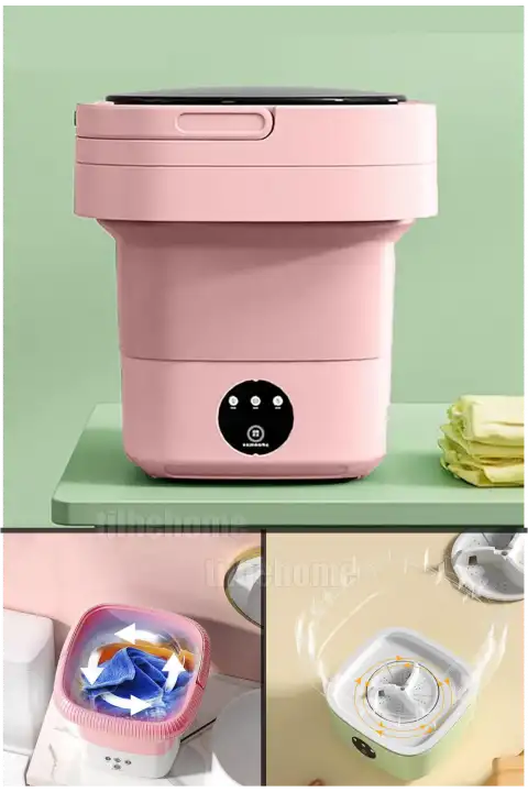 Katlanır Mini Çamaşır Makinesi Pembe Taşınabilir Retro Silikon Çorap İç Çamaşırı Yıkayıcı 10 lt