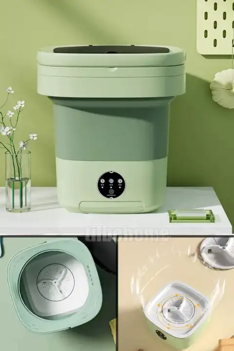 Katlanır Mini Çamaşır Makinesi Yeşil Taşınabilir Retro Silikon Çorap İç Çamaşırı Yıkayıcı 10 lt