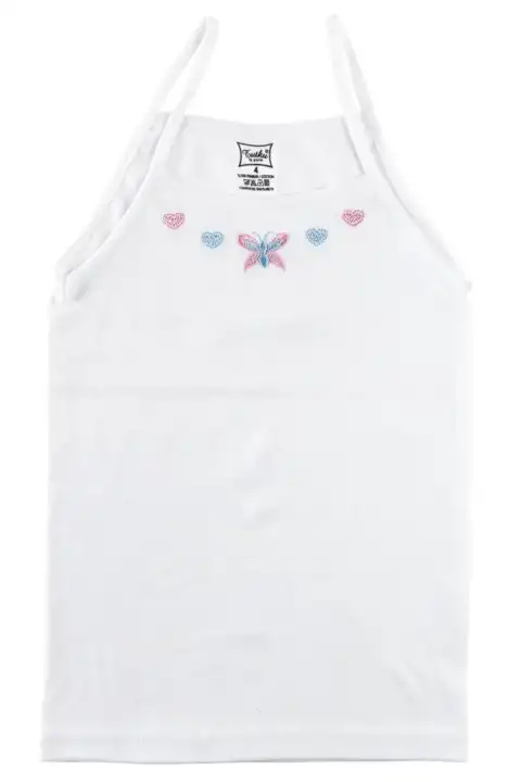 Kız Çocuk Beyaz Ribana İşlemeli İp Askılı Atlet No:2