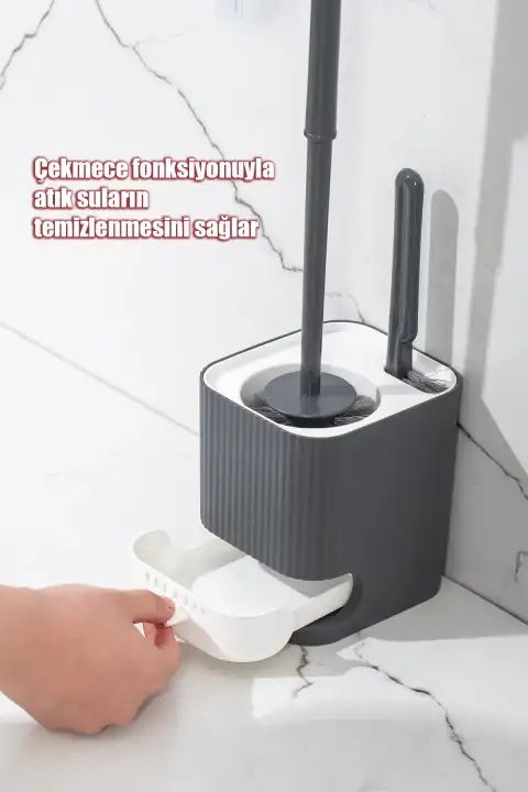 Klozet Fırçası Banyo Tuvalet Wc Temizleme Fırçası 2li Temizlik Fırçası Hazneli Su Akıtmaz Gri