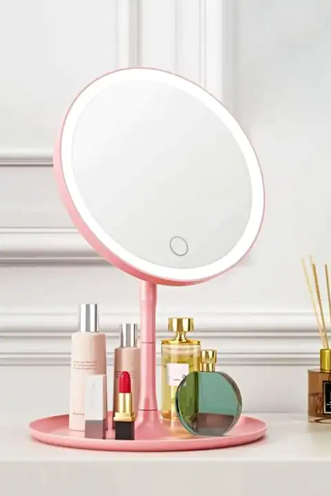 LED Işıklı Dokunmatik USB Masaüstü Yuvarlak Makyaj Aynası 3 Renkli Işıklı Still Ayarlanabilir Ayna