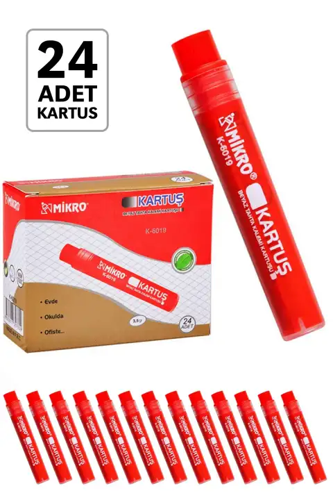 Mikro K-6019 Kırmızı Beyaz Tahta Kalemi Kartuşlu Canlı Renk Uzun Ömürlü Yazım Performansı