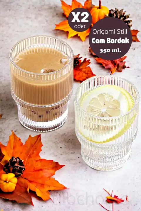 Origami Stil Şeffaf Çizgili Cam Bardak Kokteyl Çay Kahve Sunum Isıya Dayanıklı Borosilikat Bardağı