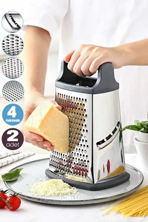 2li Çelik El Rendesi Silikon Tabanlı 4 Yönlü Jülyen Kesim Sarımsak Sebze Doğrayıcı Mutfak Rendesi