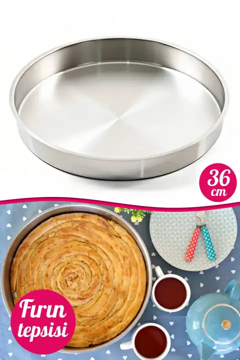 Paslanmaz Alüminyum Yuvarlak Fırın Tepsisi Tatlı Baklava Davul Tepsi Fırın Börek Tepsisi 36 cm