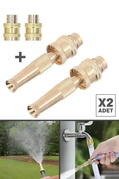 2 Adet Pirinç Musluk Ucu ve Hortum Tazyik Bağlantı Aparatı | Tazyikli Sulama ve Araç Yıkama Başlığı