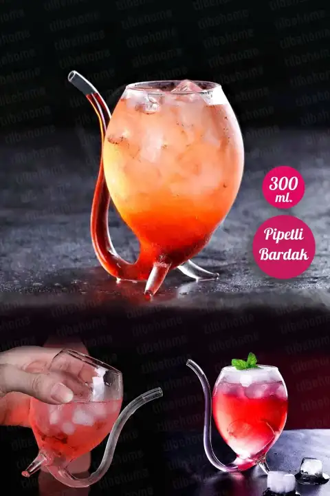 Retro Pipetli Stil Bardak Flüt Dekor Soğuk Sıcak Meşrubat Kokteyl Bardağı Dayanıklı Cam Bardak
