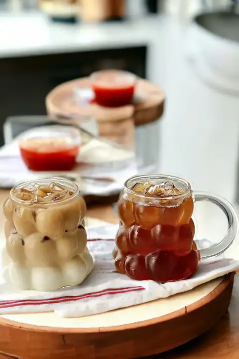 2li Şekilli Boncuk Bardak Meşrubat Üzüm Tanesi Sunum Bardağı Kulplu ve Kulpsuz Retro Cam Bardak