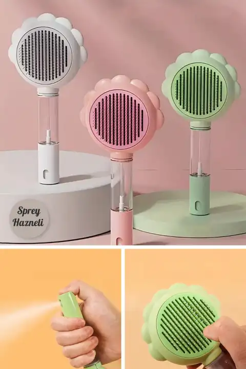 Sprey Hazneli Otomatik Temizlenen Kedi Köpek Tüy Toplayıcı Tarak Evcil Pet Hayvan Tüy Fırçası