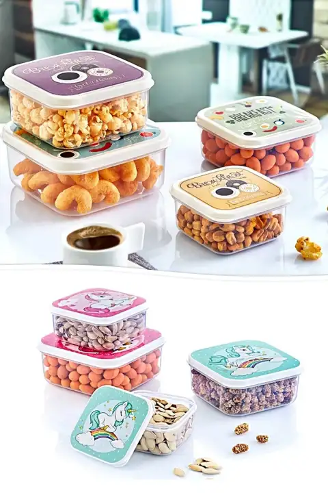 4lü Kapaklı Beslenme Kutusu Çocuk Kahvaltı Saklama Kabı Erzak Saklama Kutusu