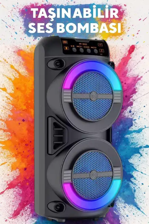 Kablosuz Işıklı Bluetooth Speaker Hoparlör Ses Bombası Fm Radyo 90 Db Sd Kart Aux Usb Girişli
