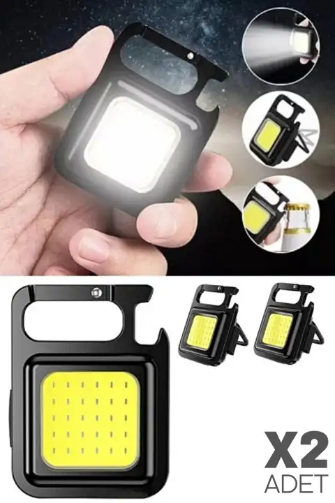 2li USB Şarjlı El Feneri Mini LED Lamba Anahtarlık Taşınabilir 4 Fonksiyonlu Kamp ve Ofis Lambası