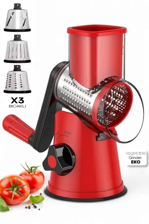 Vegetable Grinder Dilimleyici Kollu Rende Öğütücü 3 Çelik Bıçaklı Sebze Doğrayıcı Mutfak Robotu