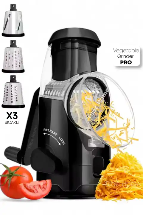 Vegetable Grinder Pro Dilimleyici Öğütücü 3 Çelik Bıçaklı Kollu Rende Sebze Doğrayıcı Mutfak Robotu