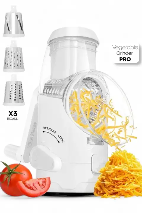 Vegetable Grinder Pro Öğütücü Dilimleyici Kollu Rende 3 Çelik Bıçaklı Sebze Doğrayıcı Mutfak Robotu