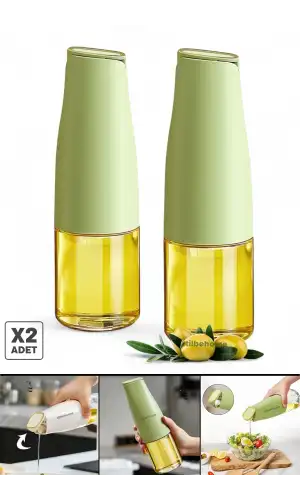 2li Fonksiyonlu Cam Yağdanlık 500ml Yeşil Yerçekimi Otomatik Kapak Damlatmayan Ağızlı Yağlık Sosluk