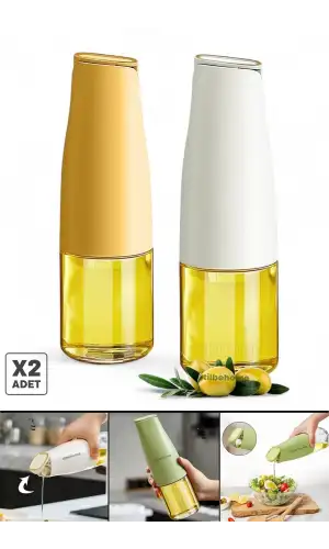 2li Fonksiyonlu Cam Yağdanlık 500ml Yerçekimi Otomatik Kapak Damlatmayan Ağızlı Still Yağlık Sosluk