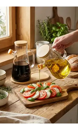 2li Bambu Kapaklı Cam Yağdanlık Vakumlu Borosilikat Cam Sirkelik Zeytinyağı Şişesi Yağlık 900 ml.