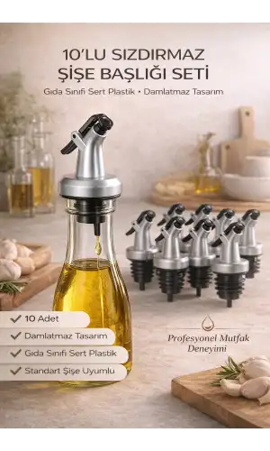 10lu Sızdırmaz Yağdanlık Şişe Başlığı Ucu Yağlık Sirkelik Sosluk Tıpası Damlatmaz Şişe Tapası Seti