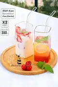 2 Adet Kare Still Cam Bardak 350ml Isıya Dayanıklı Borosilikat Pipetli Kahve Sunum Meşrubat Bardağı - Görsel 1